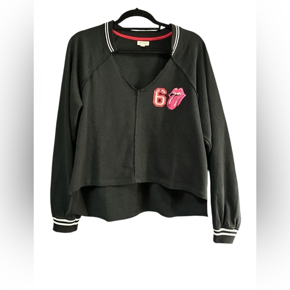 Anthropologie Pilcro Rolling Stones V Neck Sweatshirt Sticky Fingers Logo M - Picture 6 of 8